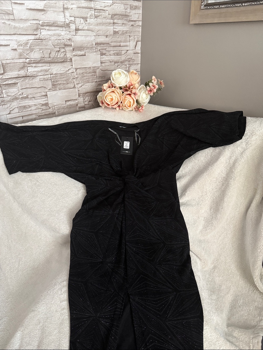 Fashion Nova Black Sparkle Knot-Front Dress